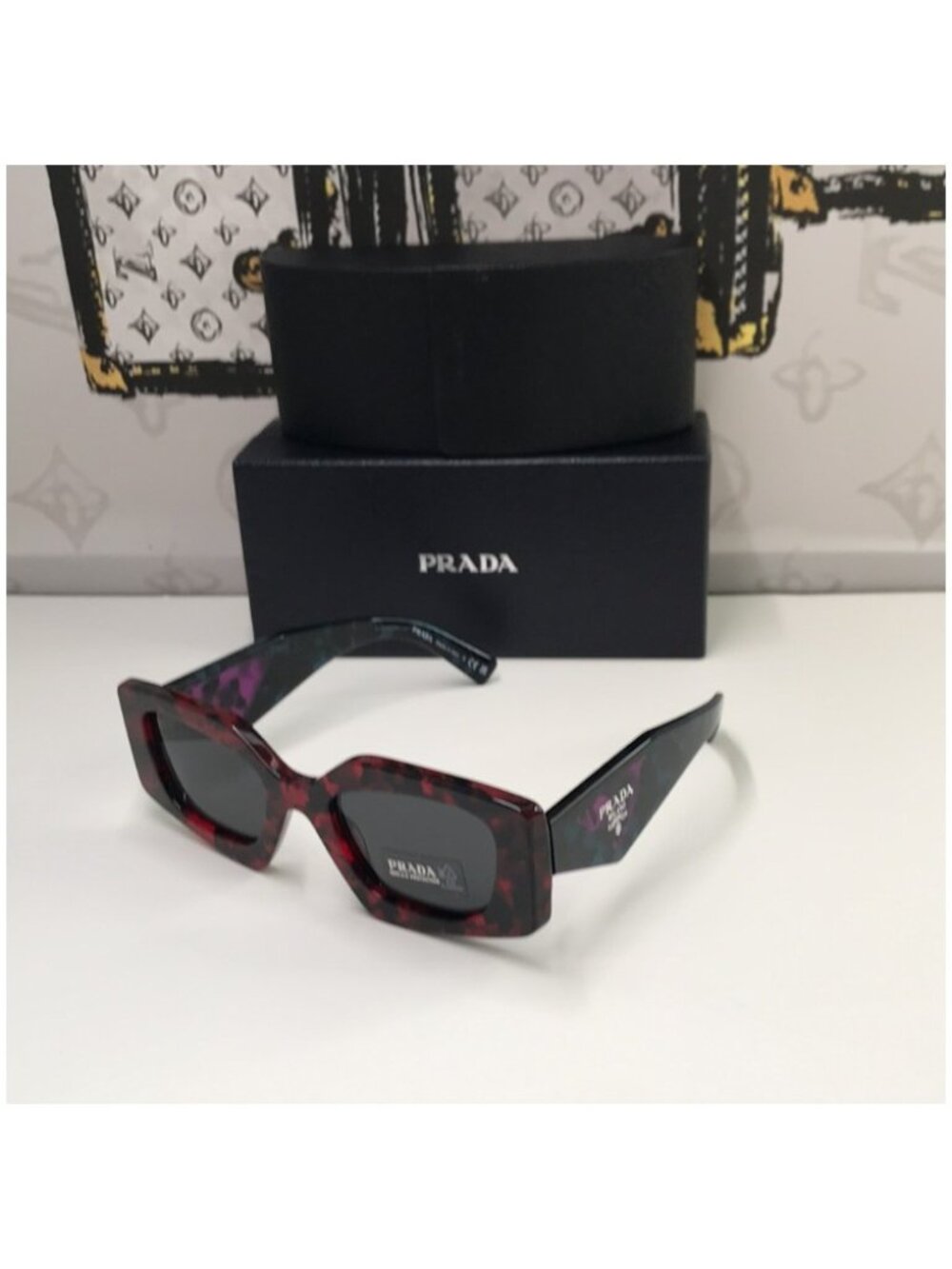 Prada Red Tortoise Shell Sunglasses New - Picture 4 of 15